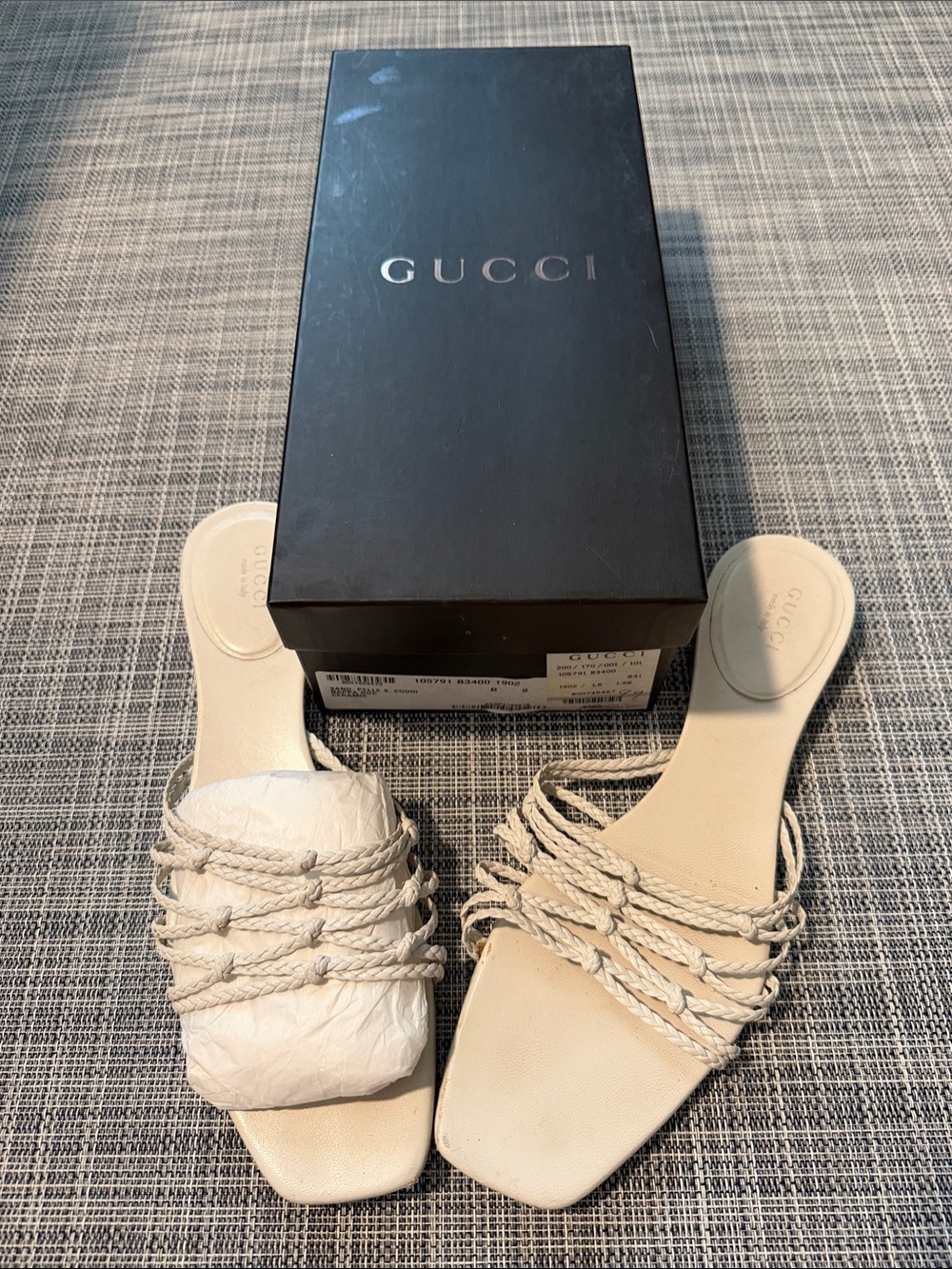 Gucci Cream Braided Rope Slide Mules